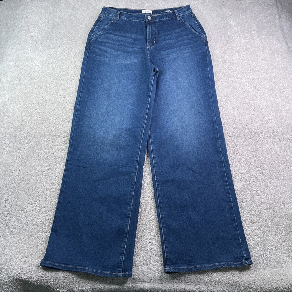 Nicole Miller Jeans Women 12 Blue Nomad Super High Rise Wide Leg Stretch Denim
